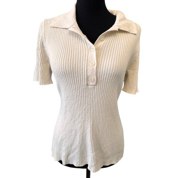 New TREASURE & BOND NORDSTROM Women's Ivory Dove Rib Polo Sweater Size M - Picture 3 of 7